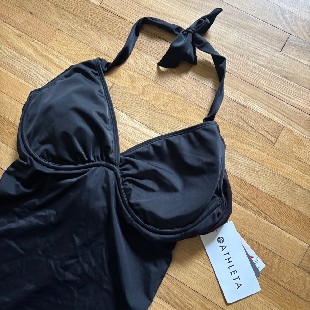 Athleta Bra Cup Wrap Tankini Swim Top Black 36 D/DD Adjustable Swimwear Pool NWT